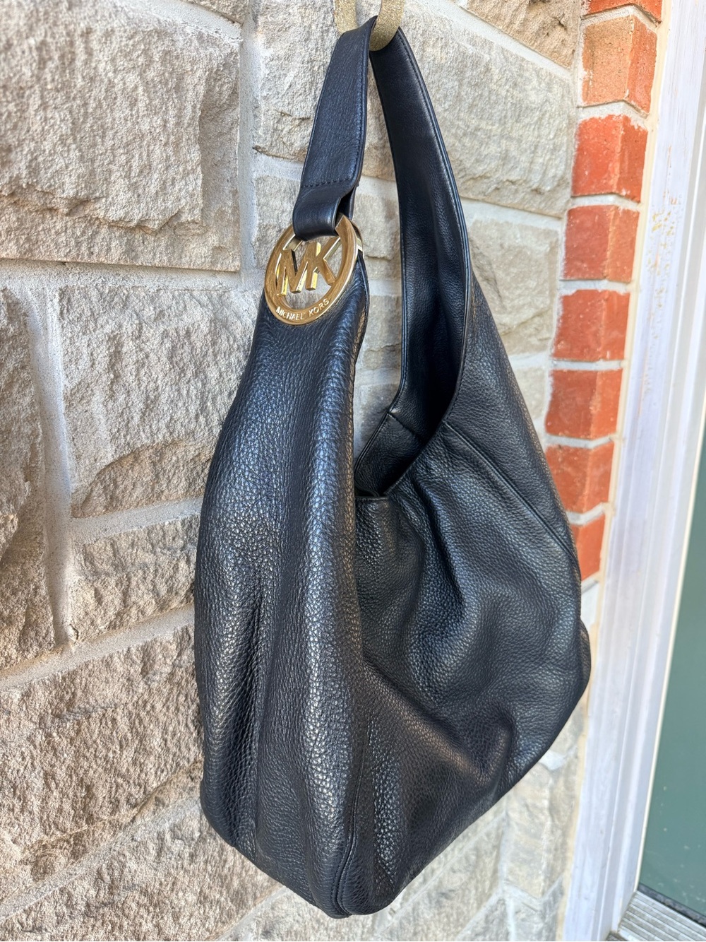 Michael Kors Fulton Large Black Pebbled Leather Hobo Shoulder Bag
